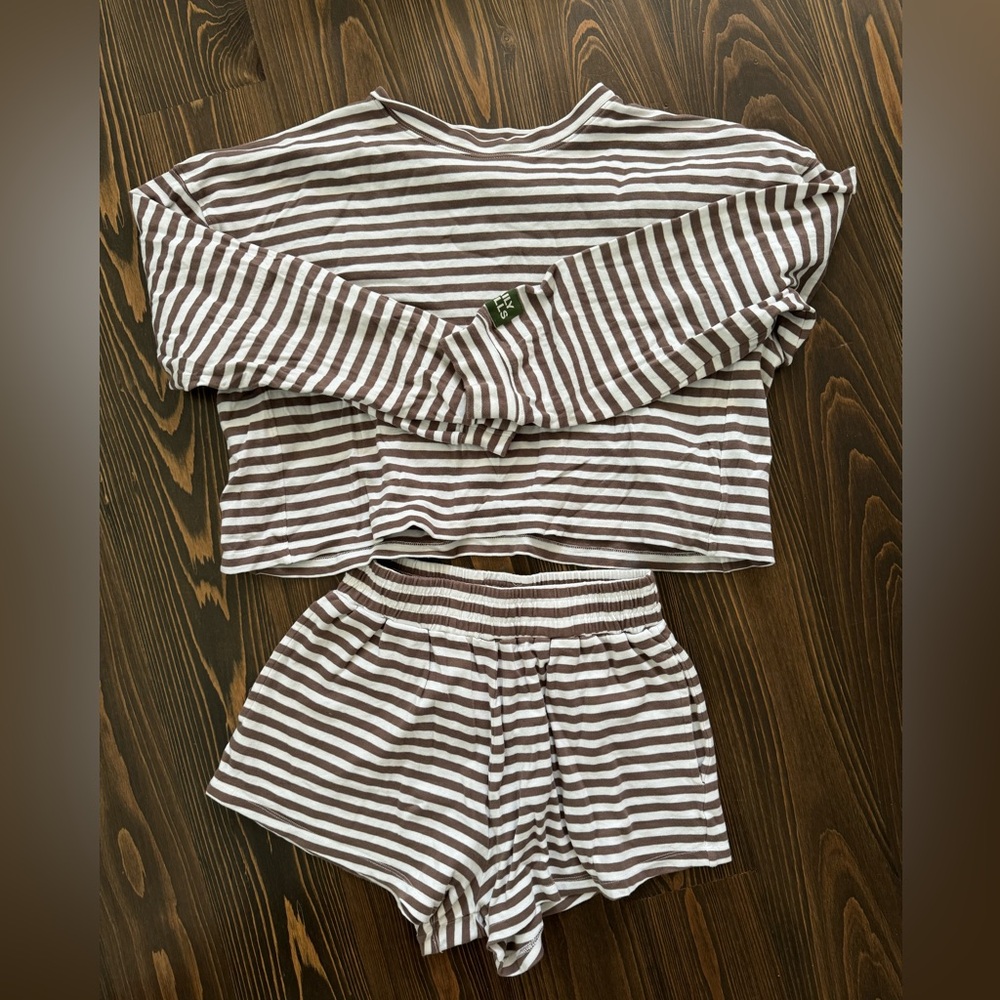 Brown Striped Daily Drills Short Set !